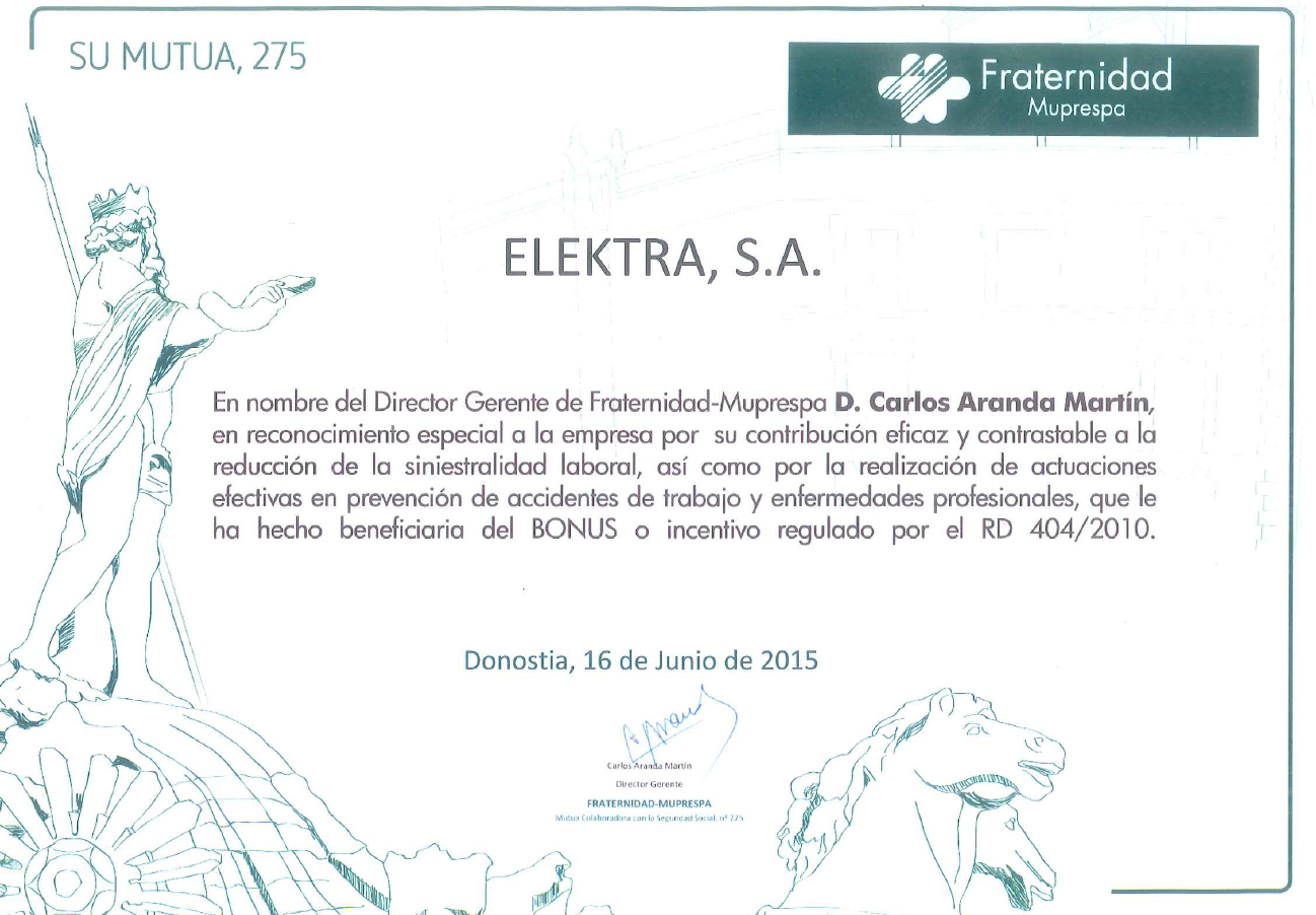 <!--:es-->Elektra S.A recibe el reconocimiento como empresa comprometida con la reducción de la siniestralidad laboral y la prevención de riesgos laborales<!--:-->