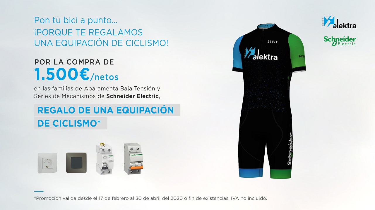 <!--:es-->PROMOCIÓN: Elektra Pamplona te regala una equipación de ciclismo por la compra de 1.500€ en series de mecanismos o aparamenta de baja tensión de Schneider Electric<!--:-->