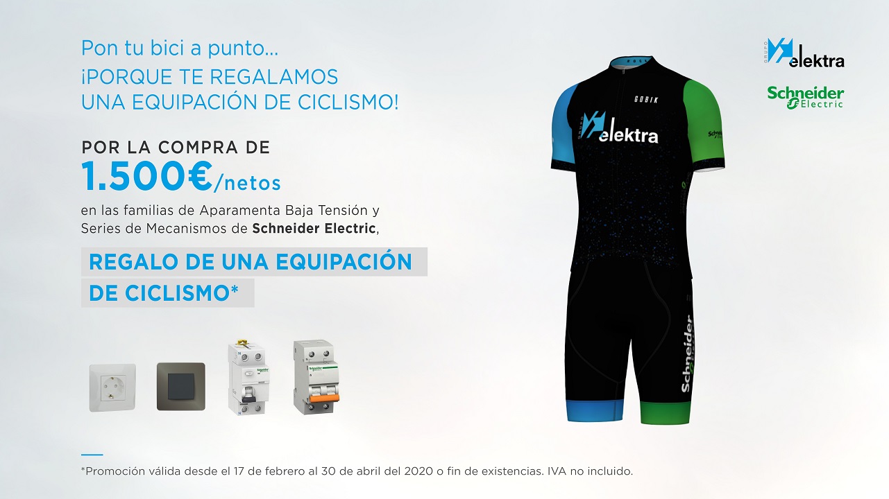 PROMOCIÓN: Pamplona regala una equipación ciclismo por la compra 1.500€ en series de mecanismos o aparamenta de baja tensión de Schneider Electric