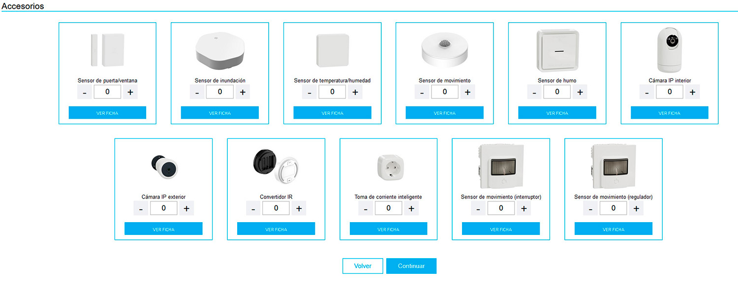 Imagen de algunos accesorios que puedes seleccionar en el Configurador de domótica de la web de clientes de Grupo Elektra.