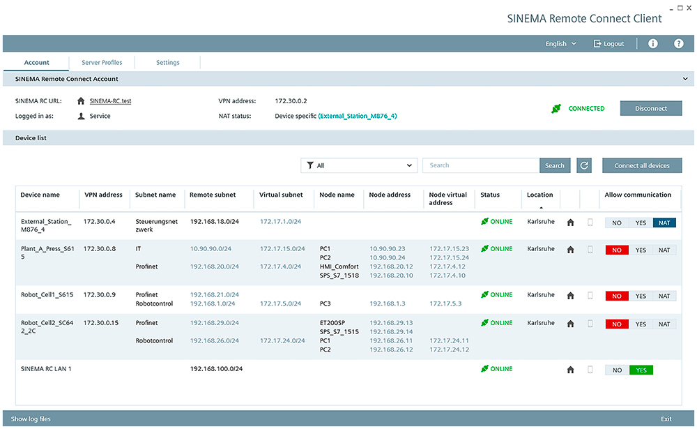 panel siemens sinema remote control client